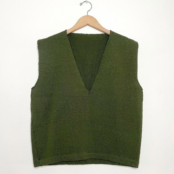 Vintage Handmade Preppy Minimalist Green Wool Grandpa Sweater Vest Size M/L - Picture 1 of 4